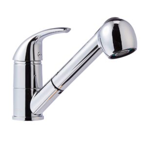 Mizmo Brass & Zinc Alloy Single-Handle Kitchen Pull Out Sprayer Faucet, Straight, Polished Chrome Finish