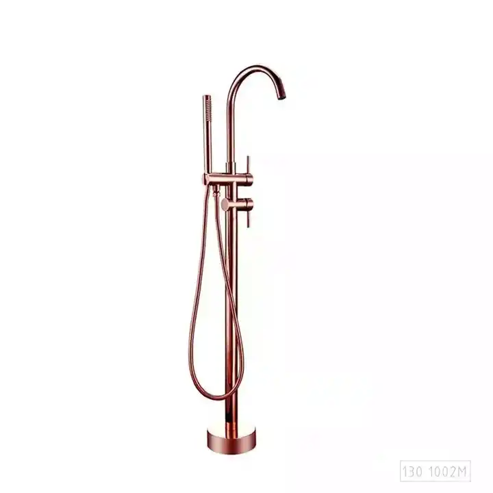 Floor Mount Bathtub Faucet Freestanding Tub Standing Shower Faucets with Handheld Shower Mixer Taps,Brand-MIZMO,Color-Rose gold Shine