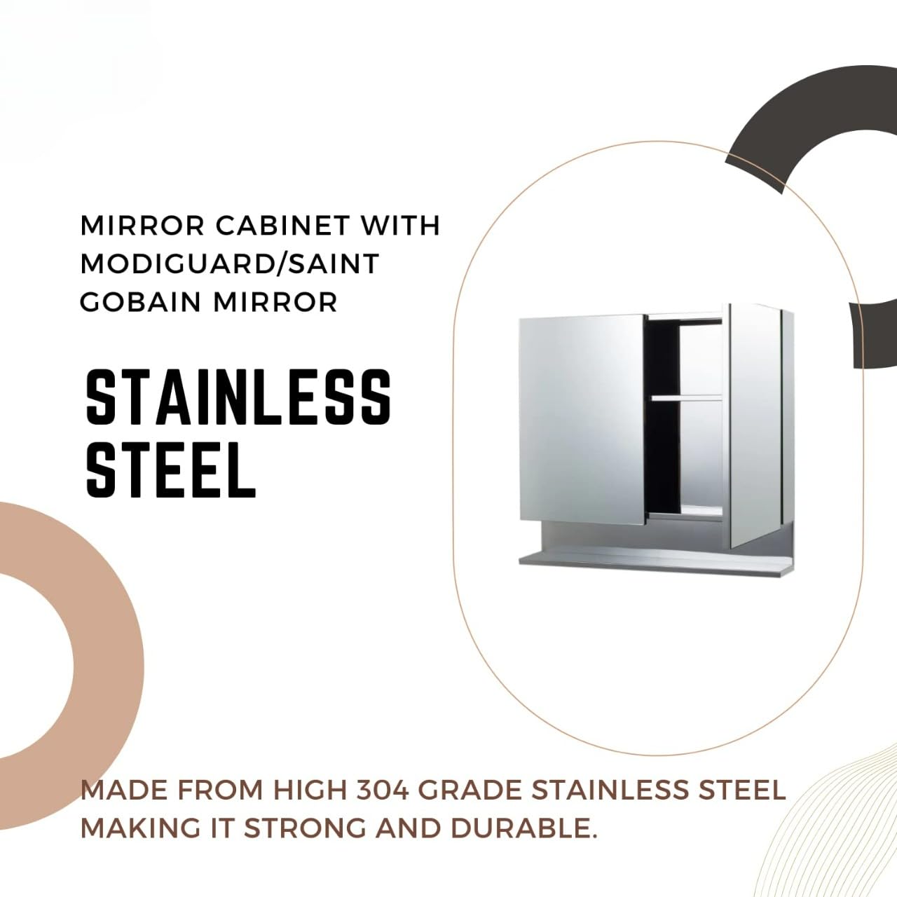 Premium Platinum 304 Stainless Steel Double Door Mirror Cabinets for Bathroom – Durable, Rust-Resistant, Modern Bathroom Accessories Organizer for Spacious Storage, Double Door – 21.2×23.5 inch – 55H X 60L X 12W CM