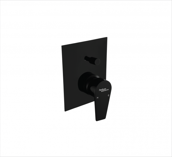Single lever exposed part kit of HI – Flow Diverter consisting of operatin lever wall Flange & Knob in Black -by Hindware Italian Collection,Hues -F360015GRT