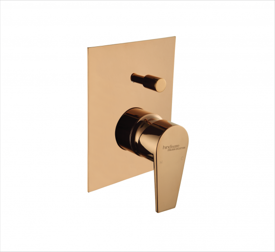 Single lever exposed part kit of HI – Flow Diverter consisting of operatin lever wall Flange & Knob in Rose Gold -by Hindware Italian Collection,Hues -F360015RGD