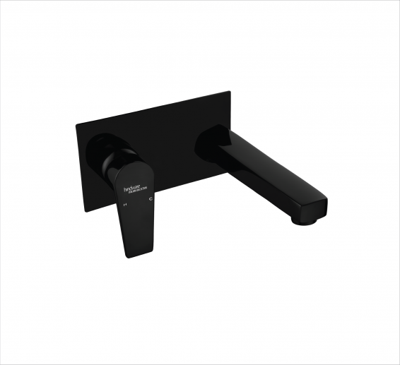 Exposed part kit of Single lever basin mixer wall mounted consisting of opearating lever, Wall flange & spout in Black -by Hindware Italian Collection,Hues -F360017GRT