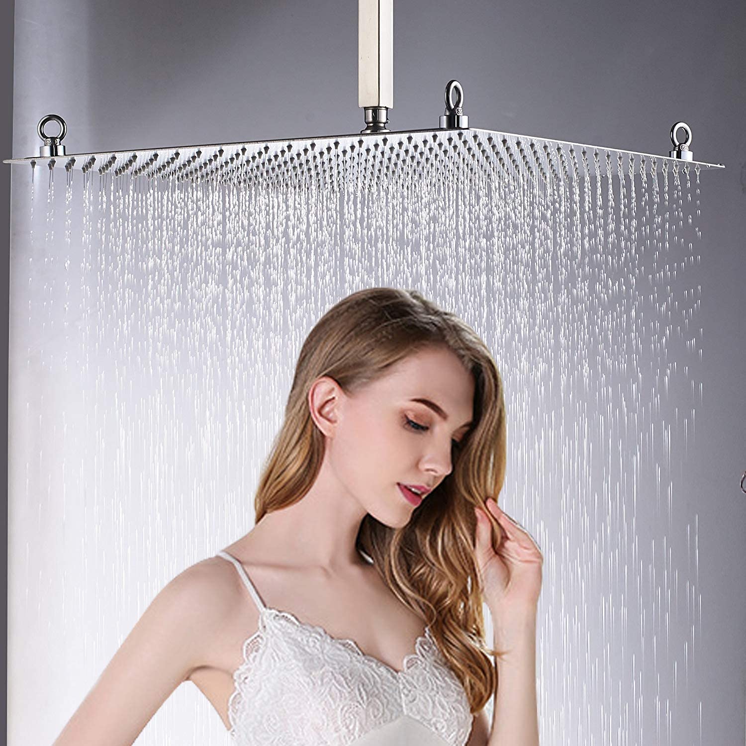 Mizmo Rainfall Shower 20″ inch Heads High Pressure Stainless Steel Bathroom Rainfall Shower Head Ultra-thin Waterfall Full Body Cover Brushed Nickel Finish (shower only)