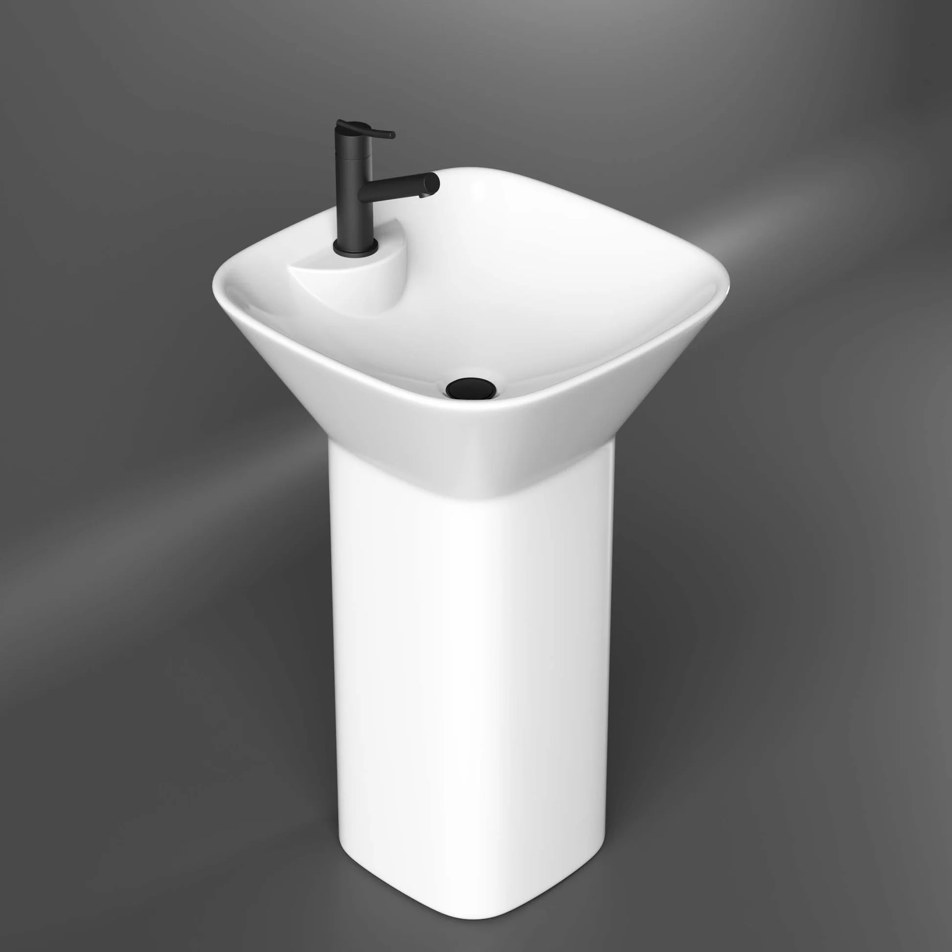 Mizmo ceramic Pedestal Free Standing Wash Basin – Square Design, One Piece Basin for Bathroom or Living Room, 17 x 17 x 32 Inches, White PW045