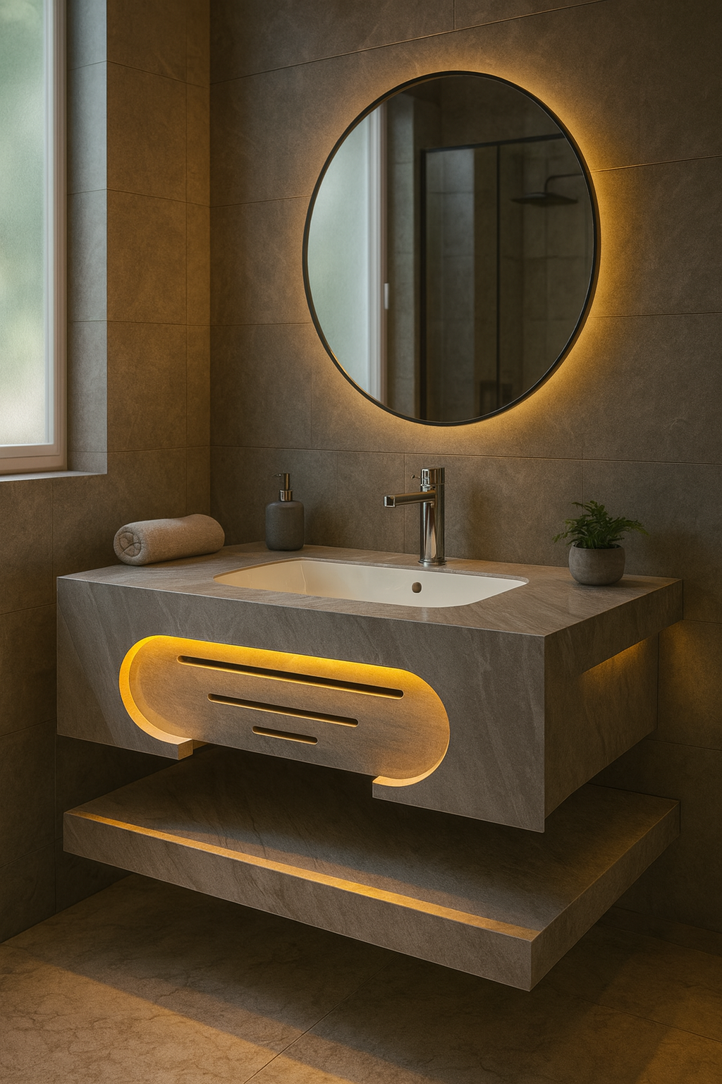 Mizmo Stone Vanity, Under Mount Basin,with LED, 24″, 600*500*200 mm, Model No. – JS 002 (Copy) (Copy)