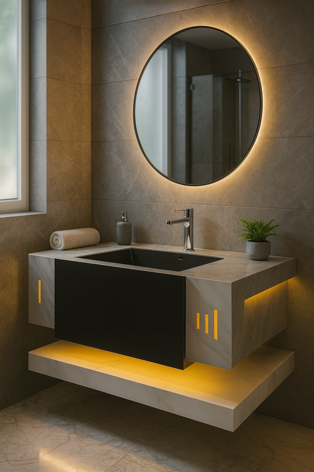 Mizmo Stone Vanity, Under Mount Basin,with LED, 32″, 800*500*150 mm, Model No. – JS 004