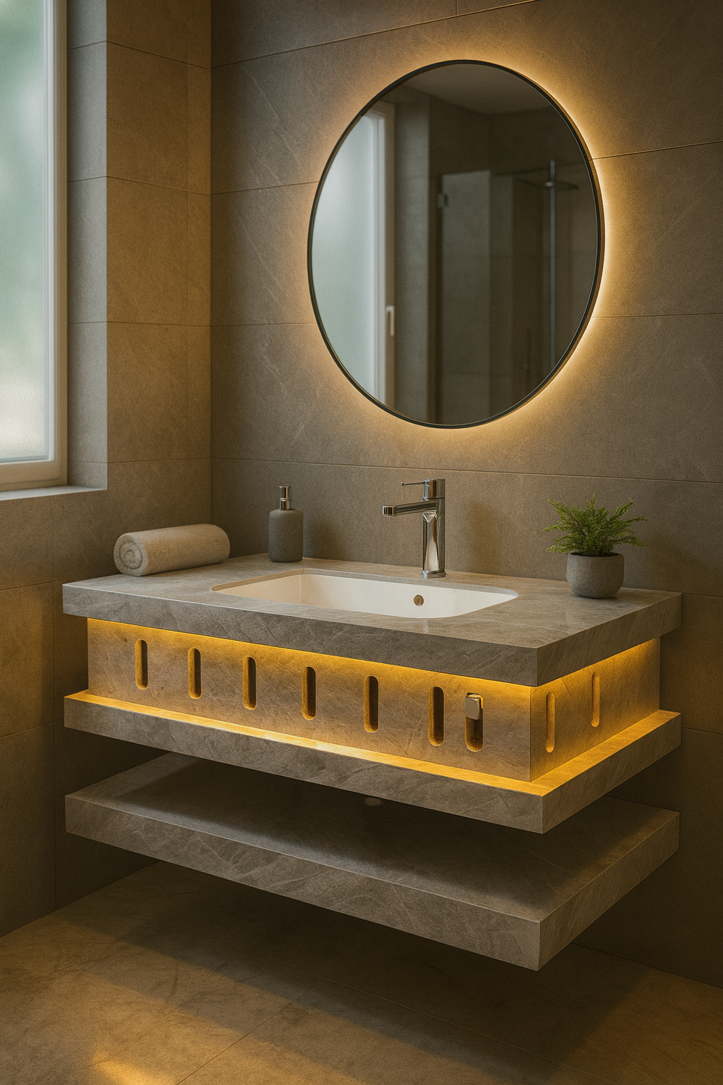 Mizmo Stone Vanity, Under Mount Basin,with LED, 24″, 600*500*200 mm, Model No. – JS 020 (Copy)