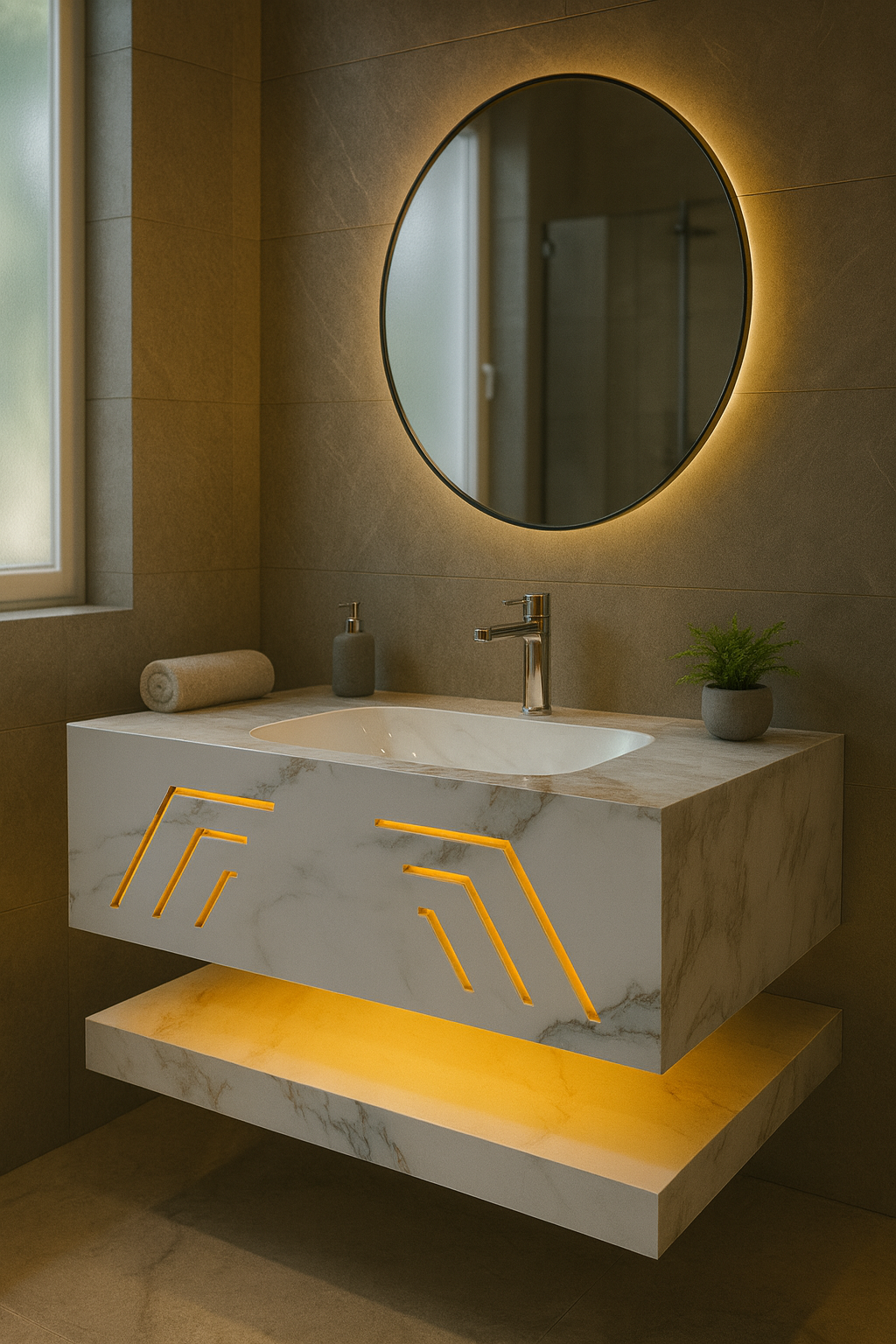 Mizmo Stone Vanity, Under Mount Basin,with LED, 32″, 800*500*200 mm, Model No. – JS 021