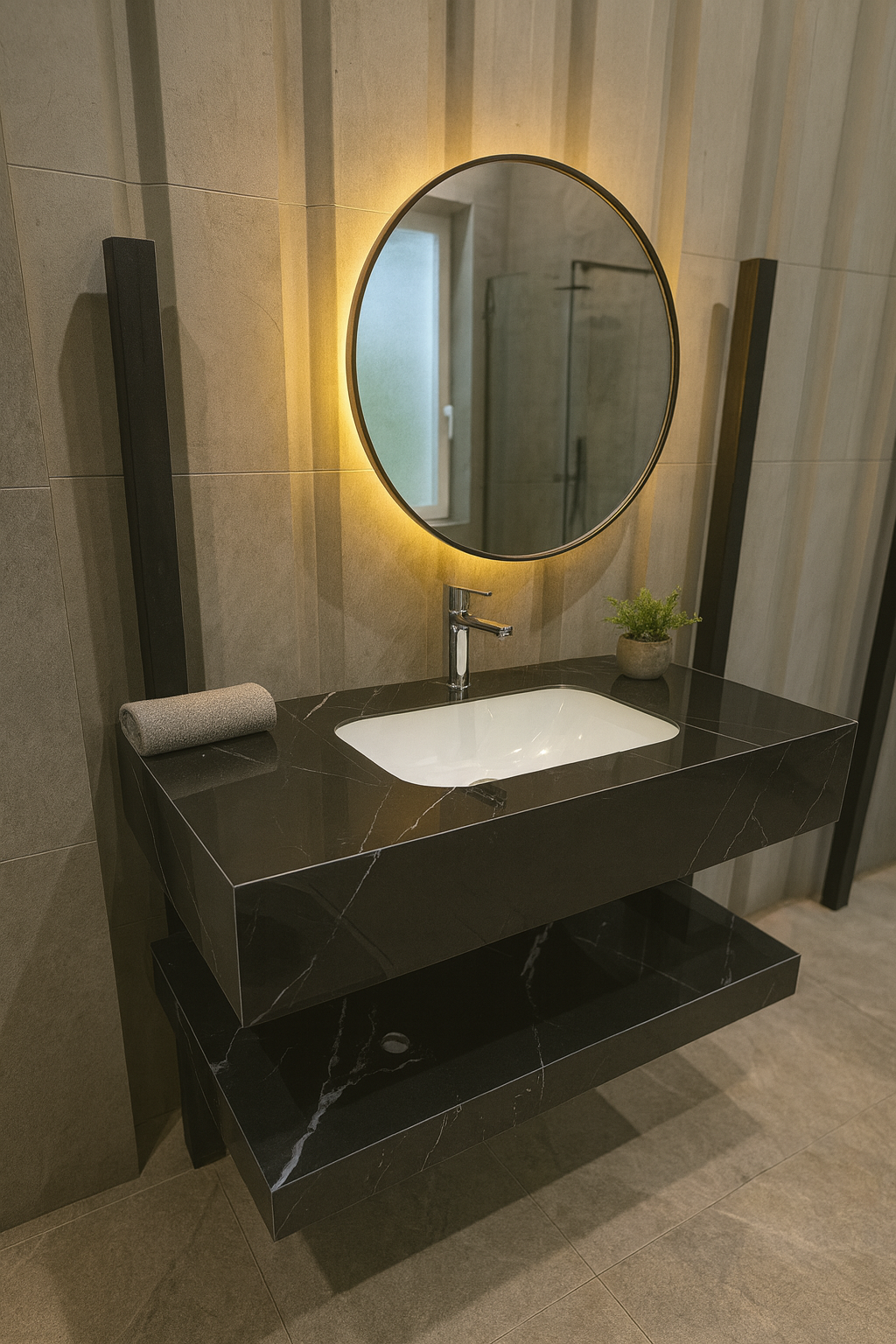 Mizmo Stone Vanity, Under Mount Basin,with LED, 24″, 600*500*150 mm, Model No. – JS 029