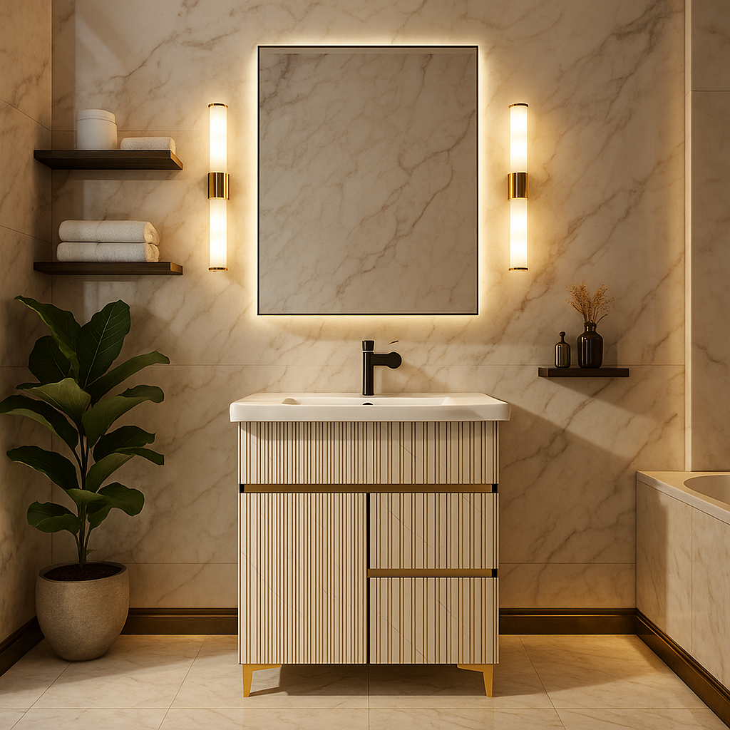 MizMo , HDHMR Bathroom Vanities 24×18 – Dual Mount (Wall/Floor) Waterproof Cabinet with Soft Close & Storage , 2309