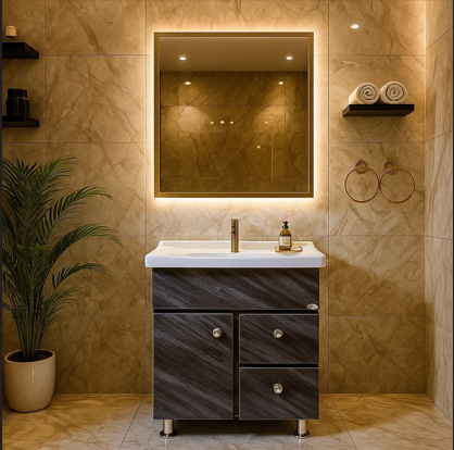 MizMo , HDHMR Bathroom Vanities 24×18 – Dual Mount (Wall/Floor) Waterproof Cabinet with Soft Close & Storage , 2402
