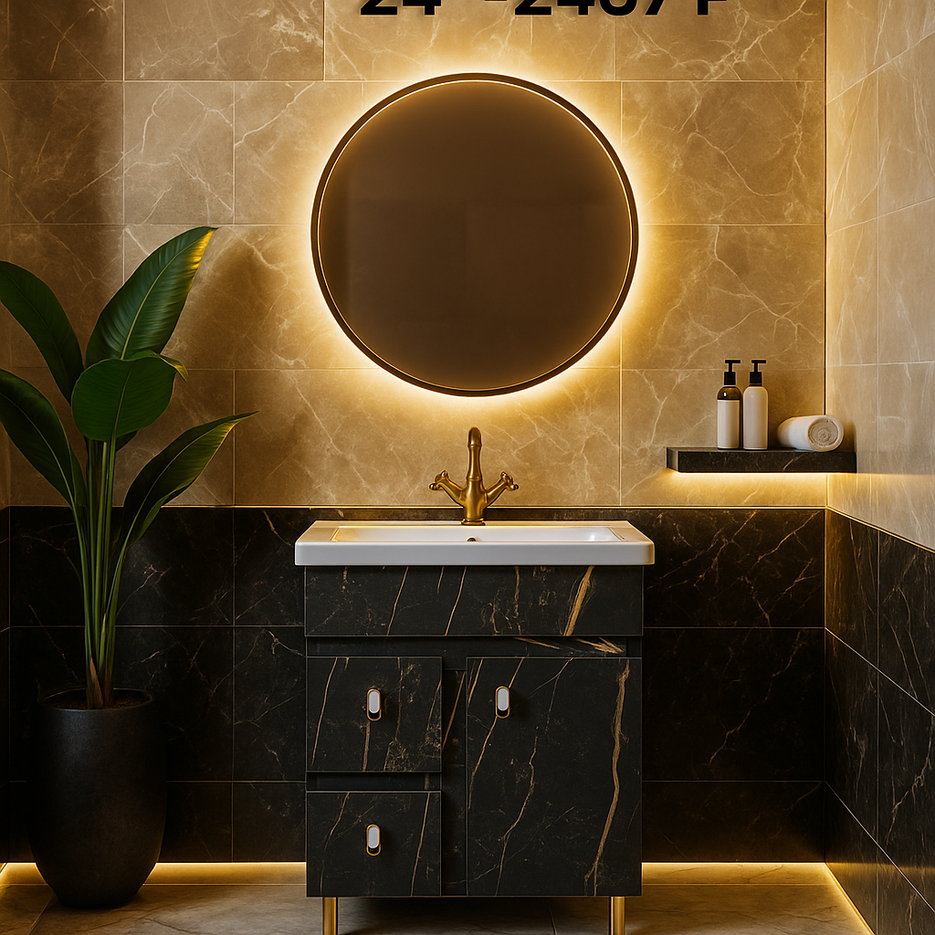 MizMo , HDHMR Bathroom Vanities 24×18 – Dual Mount (Wall/Floor) Waterproof Cabinet with Soft Close & Storage , 2407 P