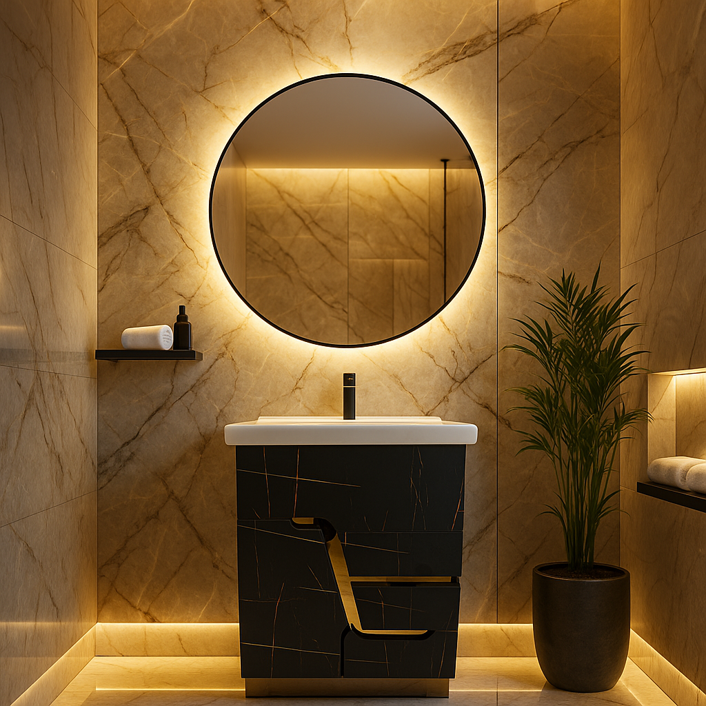 MizMo , HDHMR Bathroom Vanities 24×18 – Dual Mount (Wall/Floor) Waterproof Cabinet with Soft Close & Storage , 2407 Z Golden