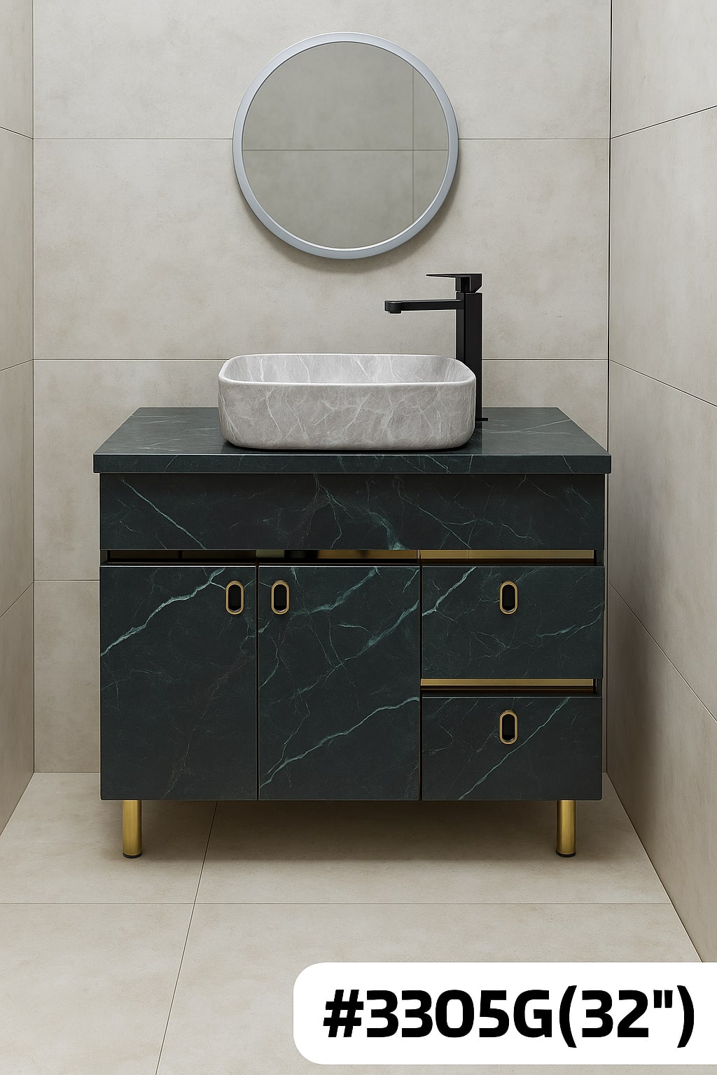 MizMo , HDHMR Bathroom Vanities 32×18 – Floor Mounted Waterproof Cabinet with Soft Close & Storage , 3305G
