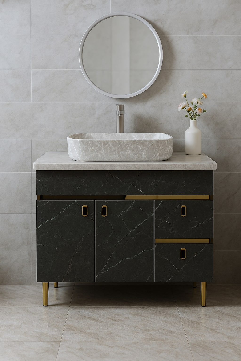 MizMo , HDHMR Bathroom Vanities 32×18 – Floor Mounted Waterproof Cabinet with Soft Close & Storage , 3307G