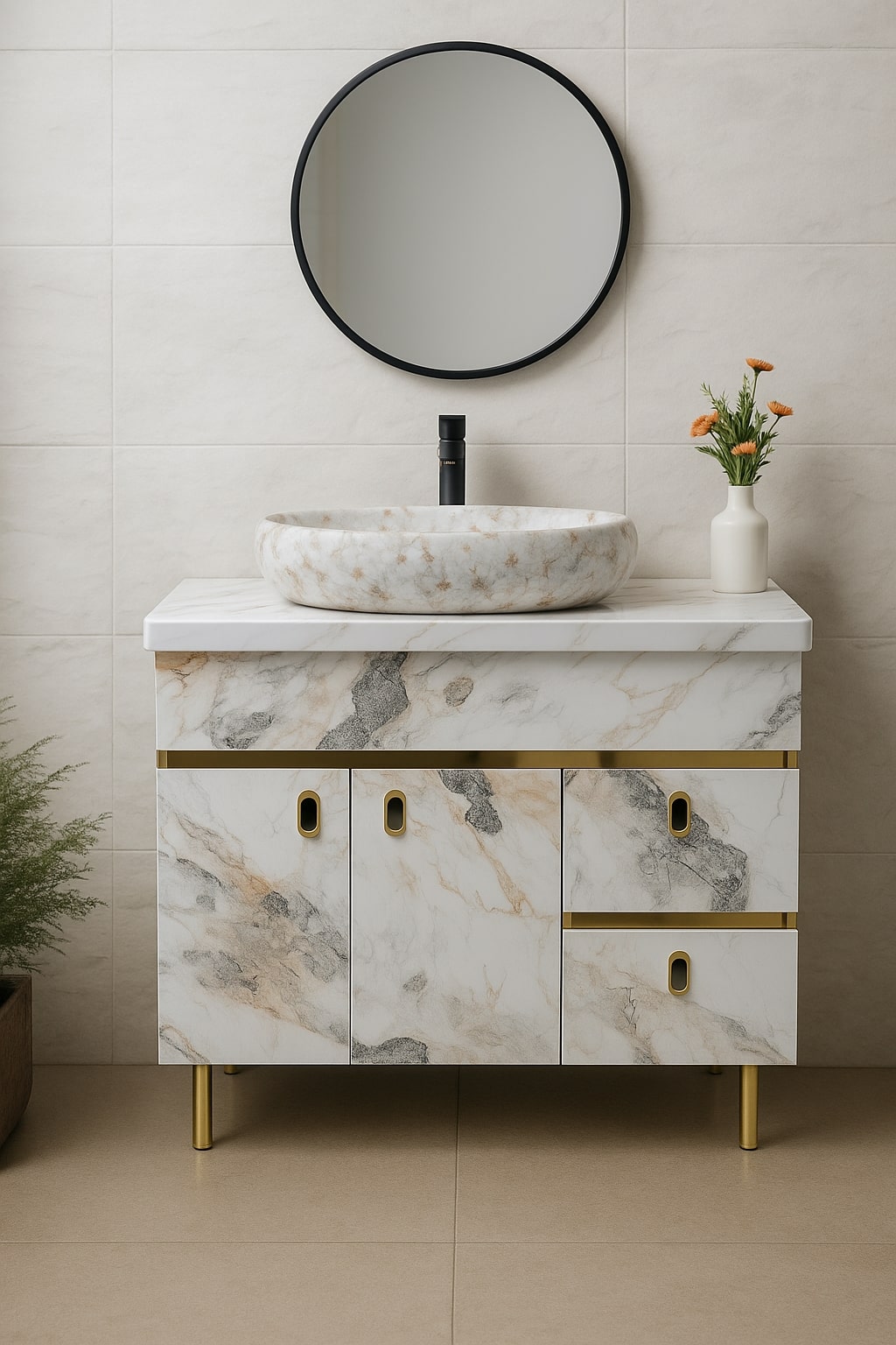 MizMo , HDHMR Bathroom Vanities 32×18 – Floor Mounted Waterproof Cabinet with Soft Close & Storage , 3310