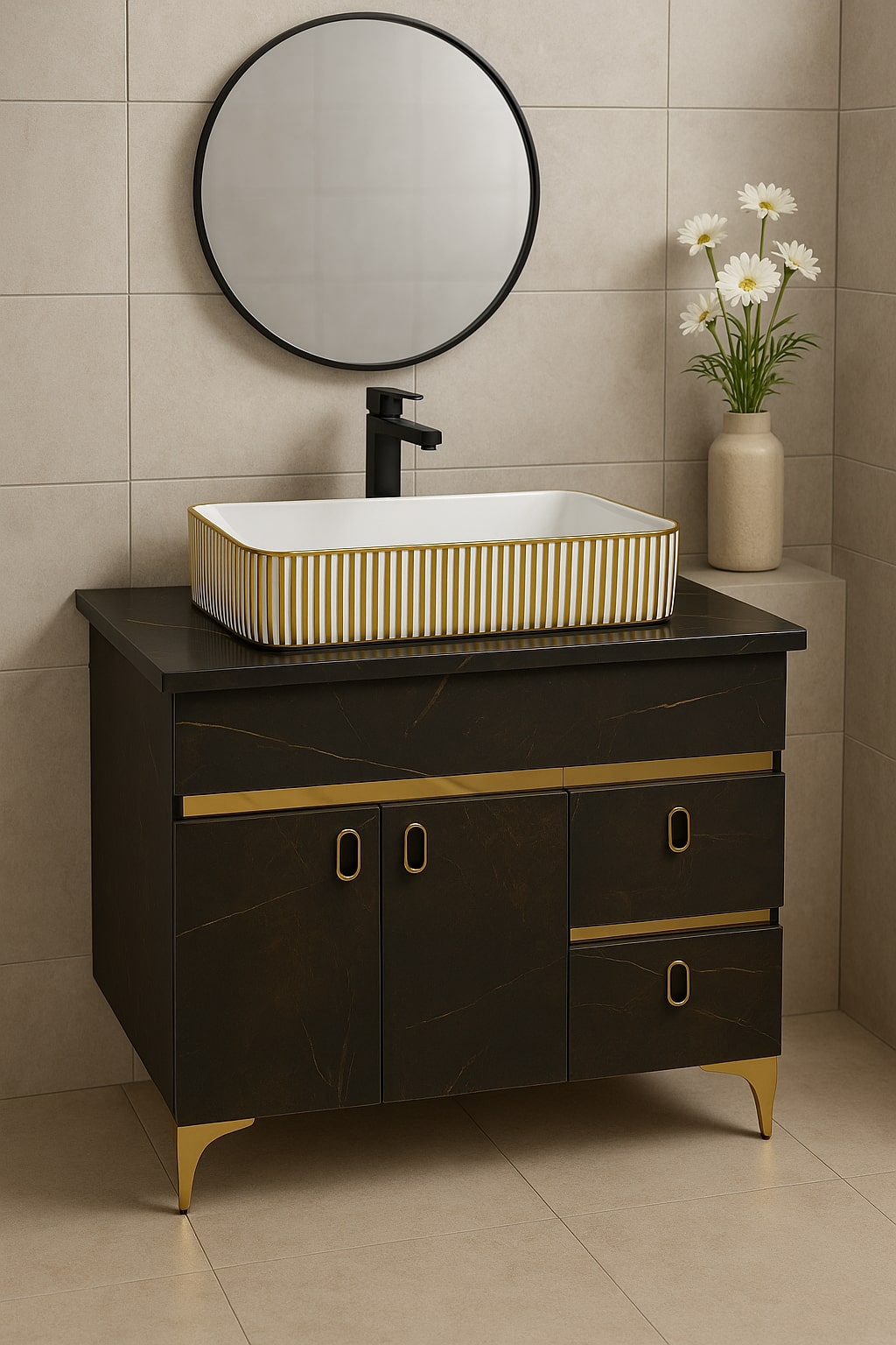 MizMo , HDHMR Bathroom Vanities 32×18 – Floor Mounted Waterproof Cabinet with Soft Close & Storage , 3311G