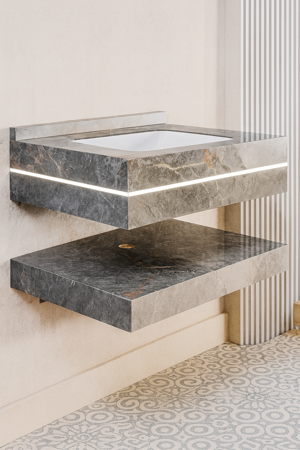 Mizmo Stone Vanity, Under Mount Basin , 32″, 600*500*200 mm, Model No. – 298042