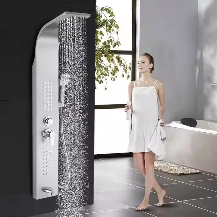 MizMo SS304 Chrome 6-in-1 Shower Panel with Digital Temperature Display | Rainfall + Body Jets + Hand Shower | Wall Mounted – Model 8001