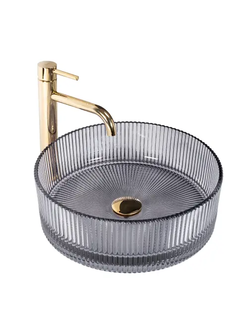 MizMo Elegant Tempered Glass Boat-Shape Countertop Wash Basin – 500×375×140 mm Designer Crystal Bowl, Black BEGB-106