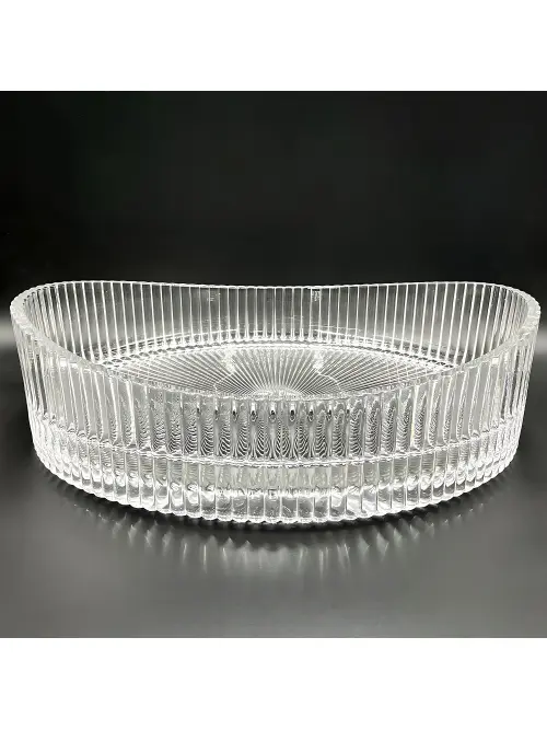 MizMo Elegant Tempered Glass Boat-Shape Countertop Wash Basin – 500×375×140 mm Designer Crystal Bowl, White BEGB-108