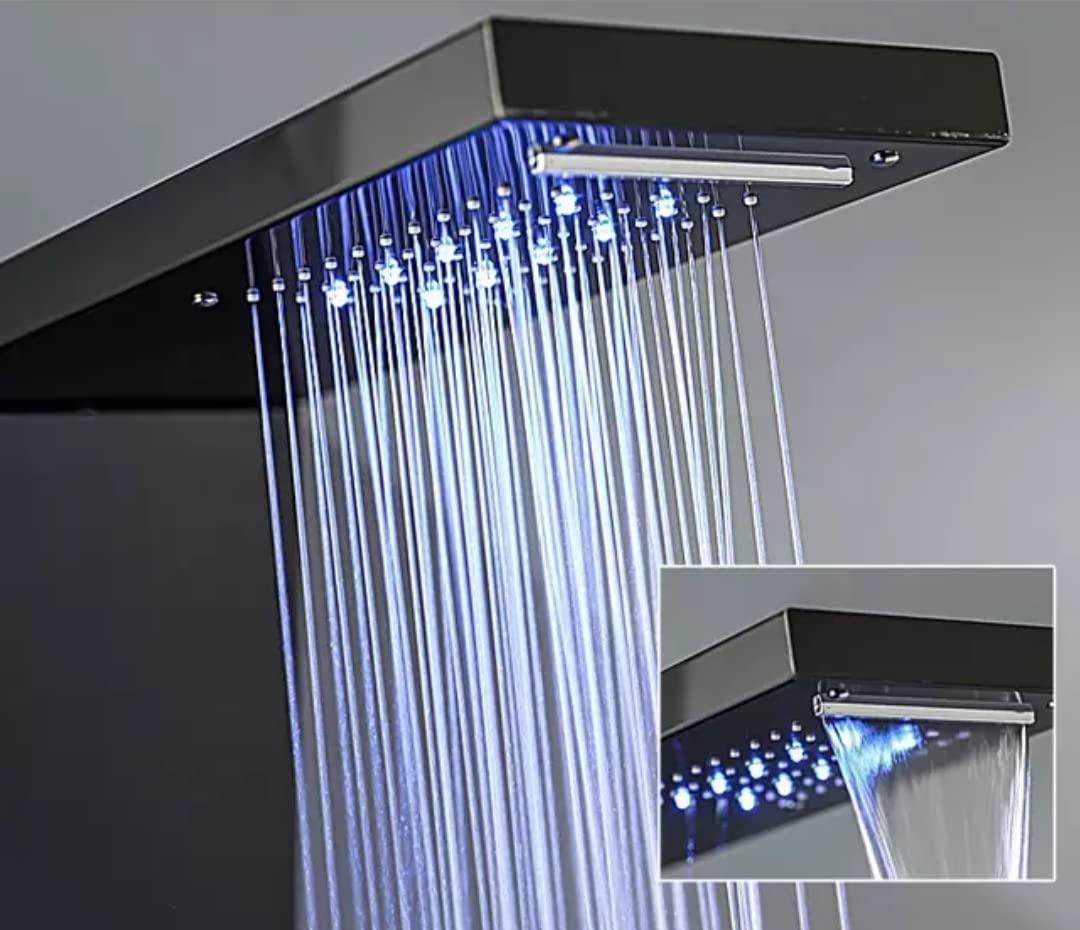 MizMo SS304 Rose Gold 6-in-1 Shower Panel with Digital Temperature Display | Rainfall + Body Jets + Hand Shower | Wall Mounted – Model 8002