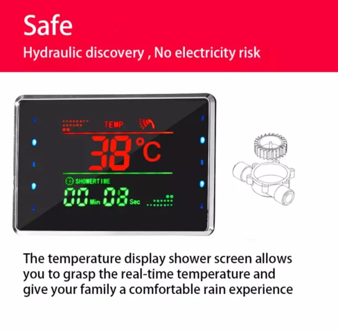 MizMo SS304 Chrome 6-in-1 Shower Panel with Digital Temperature Display | Rainfall + Body Jets + Hand Shower | Wall Mounted – Model 8002