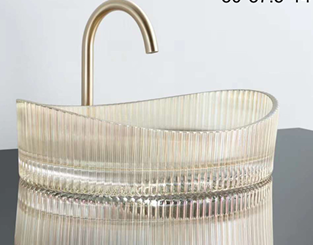 MizMo Elegant Tempered Glass Boat-Shape Countertop Wash Basin – 500×375×140 mm Designer Crystal Bowl, Light Golden BEGB-107