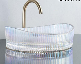 MizMo Elegant Tempered Glass Boat-Shape Countertop Wash Basin – 500×375×140 mm Designer Crystal Bowl, White BEGB-108