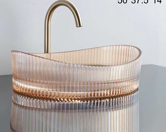 MizMo Elegant Tempered Glass Boat-Shape Countertop Wash Basin – 500×375×140 mm Designer Crystal Bowl, Light Rose Gold BEGB-109