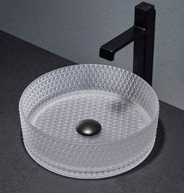 MizMo Elegant Tempered Glass Countertop Wash Basin – 400×400×125 mm Designer Crystal Bowl, White , BEGB-205