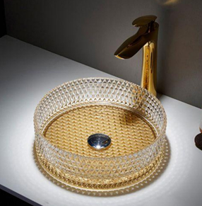 MizMo Elegant Tempered Glass Countertop Wash Basin – 400×400×125 mm Designer Crystal Bowl, Clear , BEGB-208