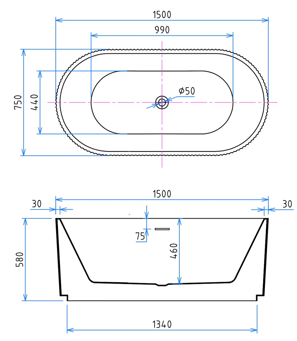 MIZMO Pure Acrylic Bathtub 1700×800×600 mm – Glossy White | Model KF715BC-H