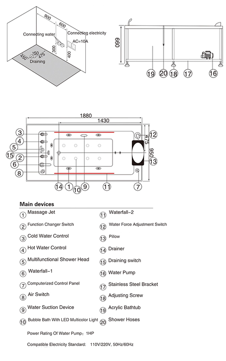 MIZMO Pure Acrylic Bathtub 1800×750×600 mm – Glossy White | Model CB-6